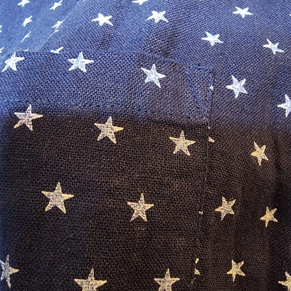 Joan Rivers Linen Star Print Blue White Short Sleee Button Shirt Women's Size L - Picture 6 of 16